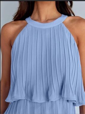 Light Blue Pleated Halter Camisole Top